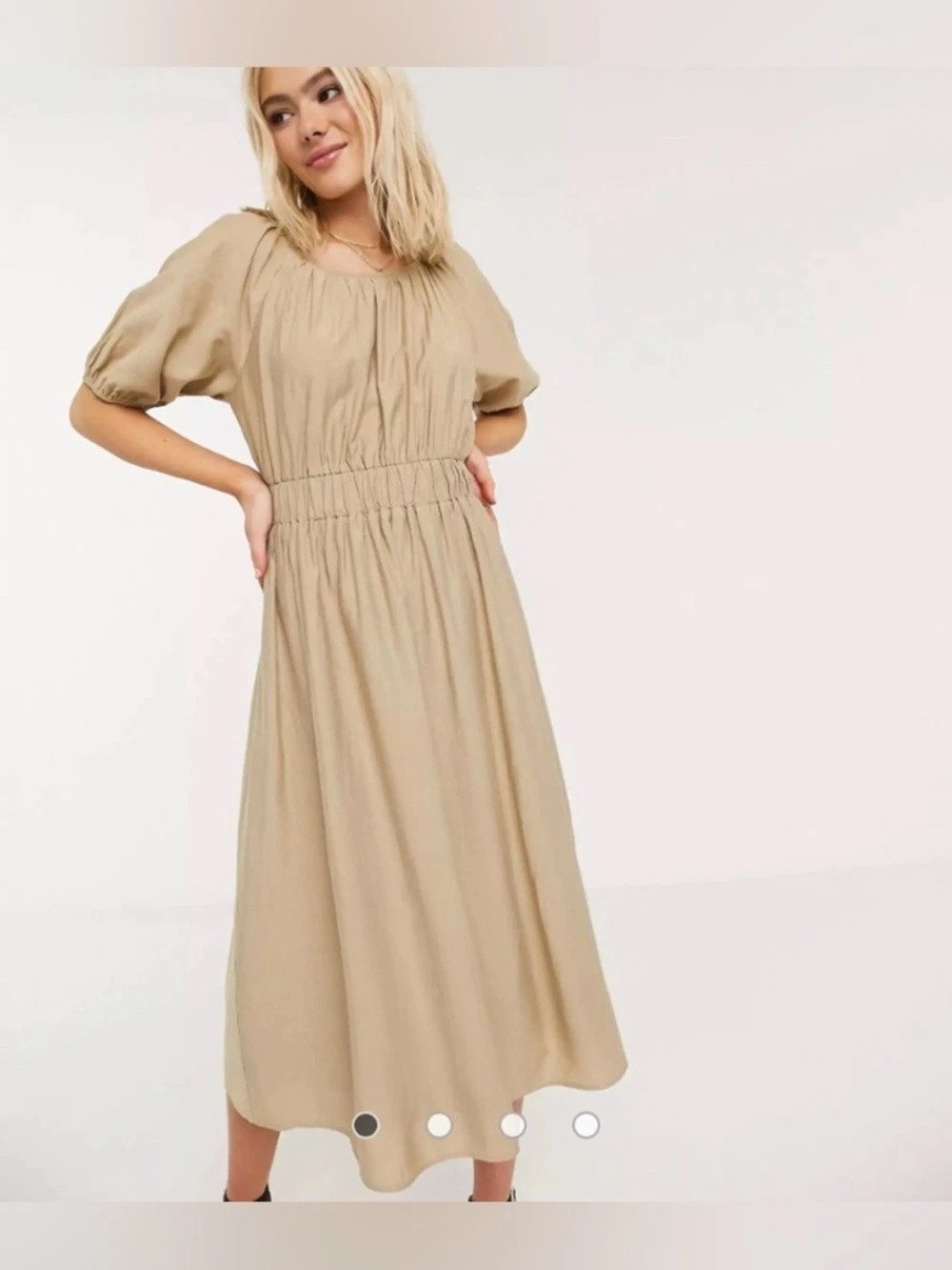 Moon River Beige Puff-Sleeve Maxi Dress from Tuckernuck